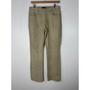 Western Vintage Guess Womens 8 Leather Pants Tan Straight Leg Distressed Flawed